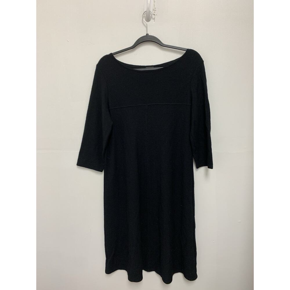 Eileen Fisher Dress Size M Black Scoop Neck 100% Merino Wool Fine Knit